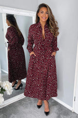 Plum Animal Print Button Up Midi Dress