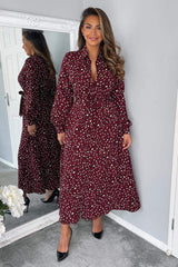 Plum Animal Print Button Up Midi Dress