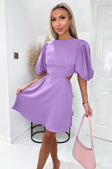 Lilac Cut Out Round Neck Mini Dress