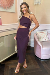 Plum Asymmetric Cut Out Midi Dress