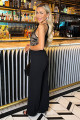 Black Contrast Lace Top 2 in 1 Racer Neck Jumpsuit