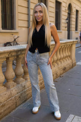 Light Grey Front Pocket Detail High Waist Wide Leg Jeans