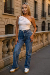 Blue High Waist Wide Leg Jeans