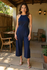 Navy Strappy Racer Neck Jumpsuit