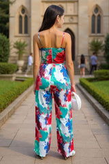 Multi Tie Dye Printed Strappy Tie Waist Jumpsuit