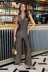 Bronze Sparkle Knot Detail Wide Leg Jumpsuit