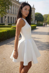 Cream Scuba Sleeveless Skater Mini Dress