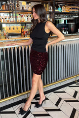 Wine Velvet Sequin Mini Skirt