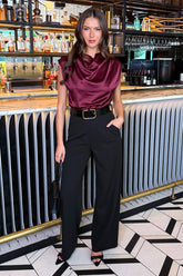 Dark Plum 2 in 1 Draped Neck Belted Wide Leg Jumpsuit