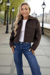 Chocolate Marl Zip Up Pocket Detail Boxy Jacket