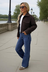 Chocolate Marl Zip Up Pocket Detail Boxy Jacket