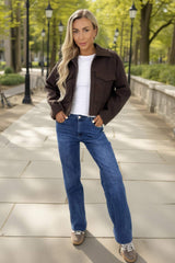 Chocolate Marl Zip Up Pocket Detail Boxy Jacket