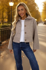 Mocha Marl Button Front Collared Jacket