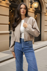 Mocha Marl Bubble Hem Zip Up Bomber Jacket