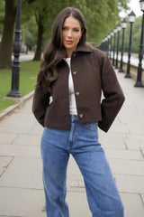 Chocolate Marl Button Front Collared Jacket