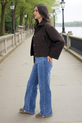 Chocolate Marl Button Front Collared Jacket