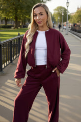 Burgundy Bubble Hem Cropped Soft Bomber Jacket