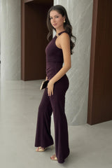 Dark Plum Hardware Detail Draped Waist Jumpsuit