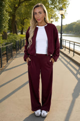 Burgundy Wide Leg Soft Trousers