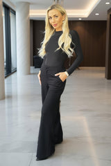 Black High Waist Wide Leg Trousers