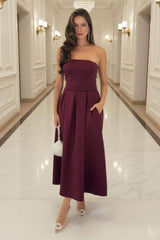 Plum Bandeau A-Line Skirt Midi Dress