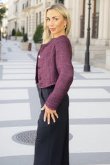 Wine Tweed Button Front Jacket
