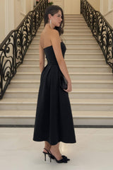 Black Bandeau A-Line Skirt Midi Dress