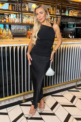 Black Satin Midi Skirt