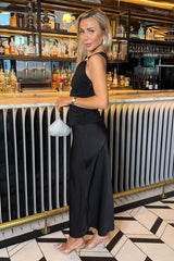 Black Satin Midi Skirt