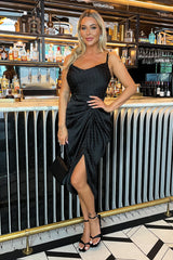 Black Diamante Strappy Cowl Neck Midi Dress