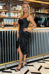 Black Diamante Strappy Cowl Neck Midi Dress