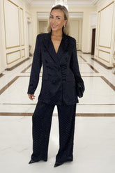 Black Diamante Wide Leg Trousers