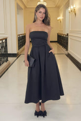 Black Bandeau A-Line Skirt Midi Dress