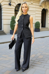 Black Button Front Longline Waistcoat