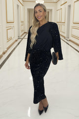 Black Velvet Sequin Open Front Jacket