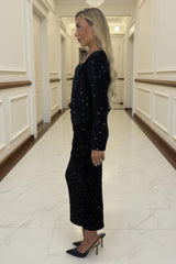 Black Velvet Sequin Open Front Jacket