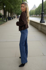 Chocolate Faux Suede Bubble Hem Bomber Jacket