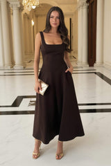 Chocolate Square Neck A-line Midi Dress