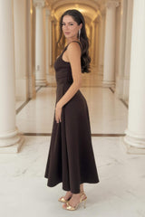 Chocolate Square Neck A-line Midi Dress