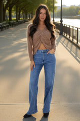 Camel Fluffy Knit Twist Detail Jumper