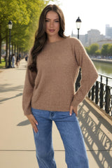 Camel Fluffy Knit Twist Detail Jumper