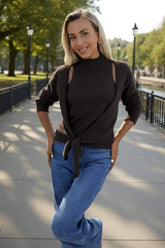 Chocolate 2 in 1 Tie Front Jumper Cardigan