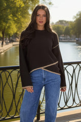 Chocolate Contrast Piping Crew Neck Jumper