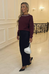 Burgundy Jewel Embellished Neck Jumper