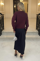 Burgundy Jewel Embellished Neck Jumper