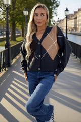 Multi Argyle Button Front Knitted Cardigan