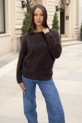 Chocolate Fluffy Knit Twist Detail Jumper
