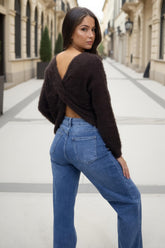 Chocolate Fluffy Knit Twist Detail Jumper