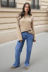 Oatmeal Contrast Piping Crew Neck Jumper