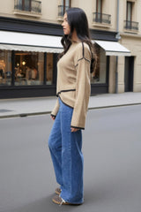 Oatmeal Contrast Piping Crew Neck Jumper